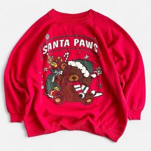 Vintage Red Puffy Paint Christmas Sweater Santa Paws Cute Teddy Bear Design XXL
